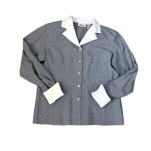 Vtg Worthington Checkered Flip Cuff Blouse Sz 6M Shoulder Pads Office Workwear